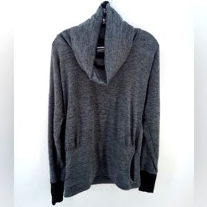 Athleta Cowl Neck Pull Over Gray Black Thumbholes Sweater Small